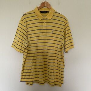 Polo Ralph Lauren Golf 100% Pima Cotton Polo Shirt Mens XL Yellow Blue Striped